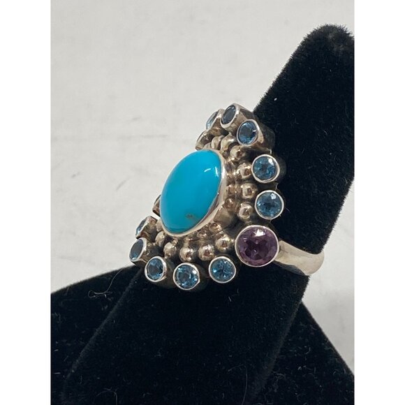 Nicky Butler 925 Sterling Silver Turquoise & Gemstone Ring Size 7 Featuring Blue - Picture 2 of 8